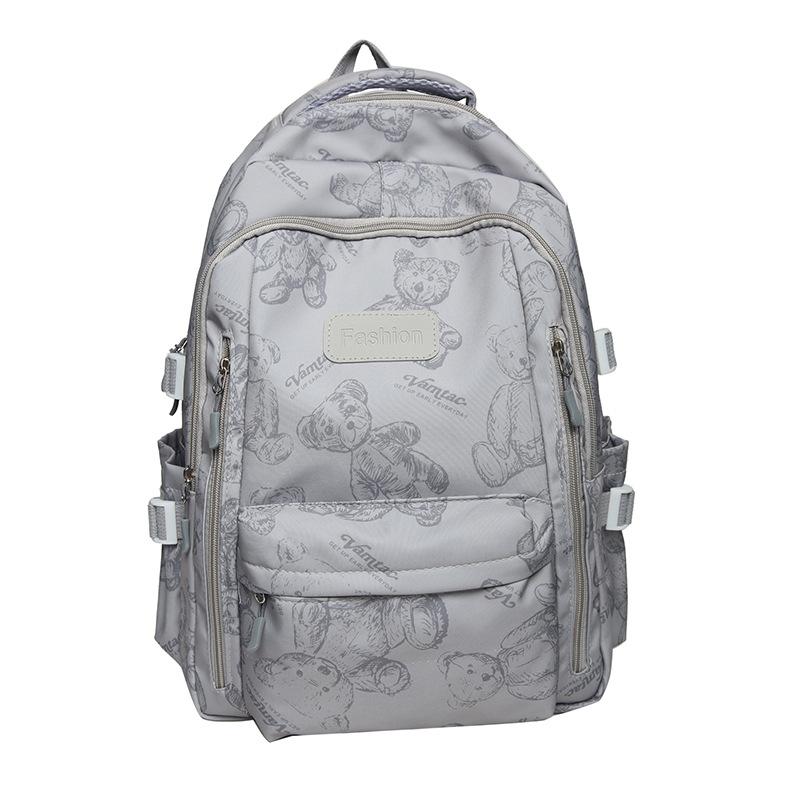 Large-capacity schoolbag women's high-value lazy wind dirt-resistant university campus class bag ins bear nylon backpack