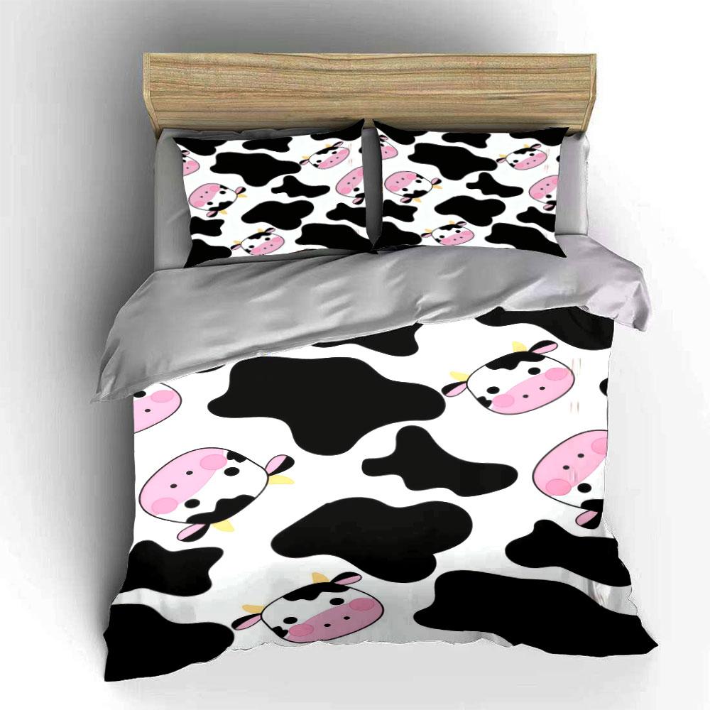 "Cute Cow Print Decoration Set" Bedding Set with 1 Duvet Cover 2 Pillowcases Single Double King Queen Gift