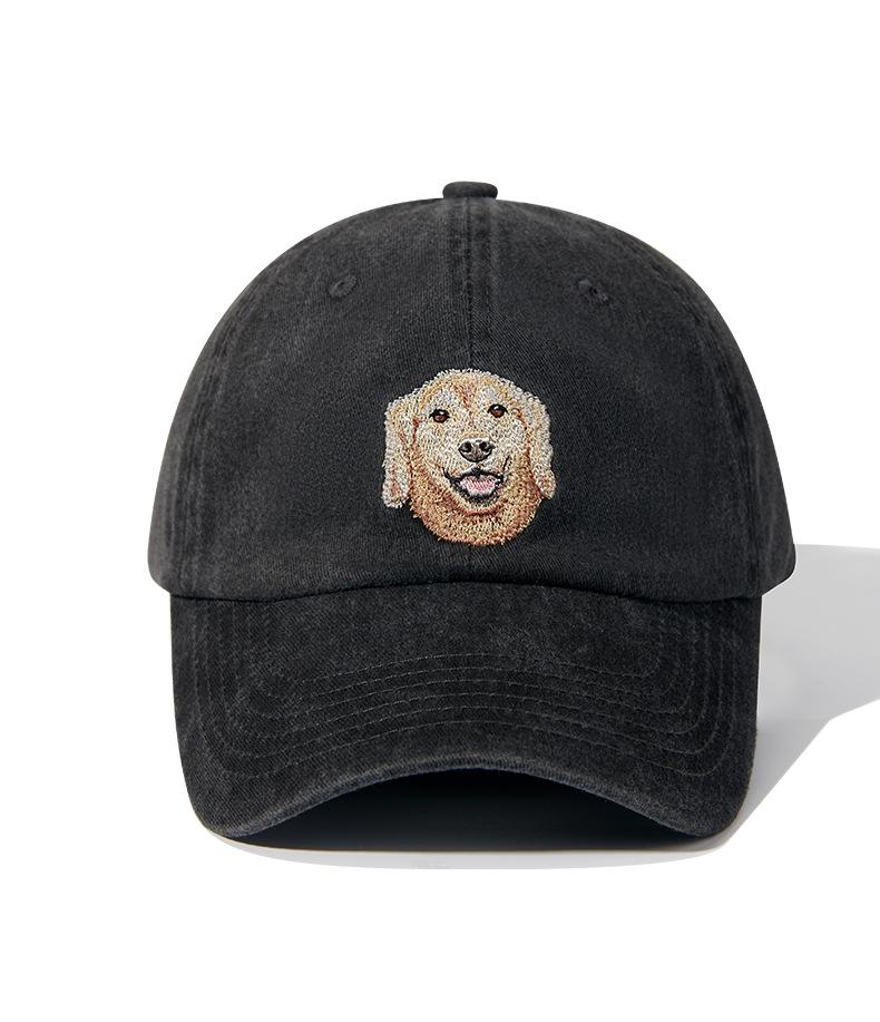 Dog Head Baseball Cap Trendy Brand Heavy Industry Washing Black Old Animal Embroidery Cap Children's Four Seasons Men