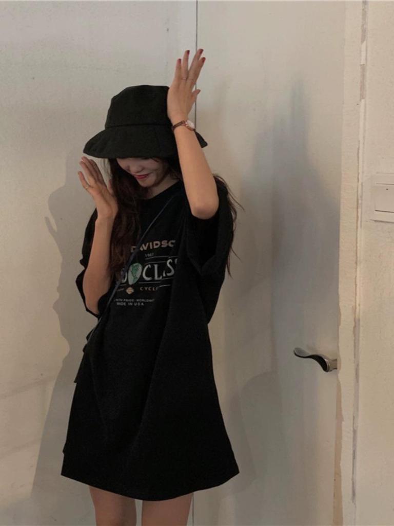 Women's Plus Size European Style Black Cotton T-Shirt - Short Sleeve, Long Summer Fit, Loose, Extra Large