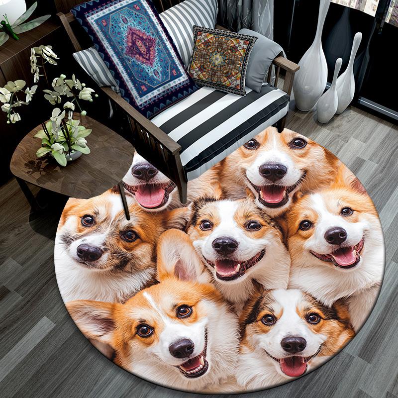Corgi Round Area Rug,Carpet Rug for Living Room Bedroom Sofa Playroom Decor,Non-slip Floor Mat