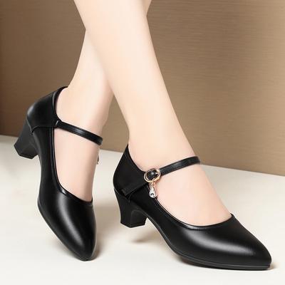 Mode Elegante Damen 5cm Hohe Absätze Klassische Pumps Dame Spitz zulaufend Metall Schnalle Mary Jane Schuhe Büro Dame Arbeitschuhe