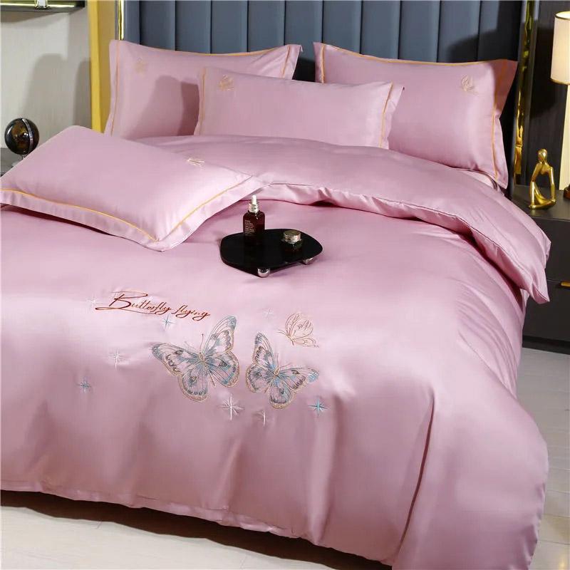 4pcs/set Light Luxury Ice Silk Bedding Set Sheets Quilt Cover Spring and Summer Naked Sleeping Home Bedding Supplies
