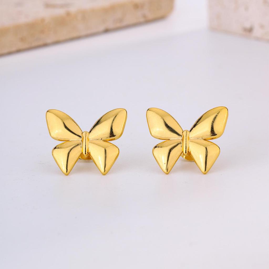 18K Gold Plated Titanium Steel Earrings with Butterfly, Flower, and Bowknot Designs