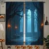 Set Of 2 Halloween Dark Forest Castle Printed Curtains Pole Bag Home Decorations Room Curtain Made Polyester