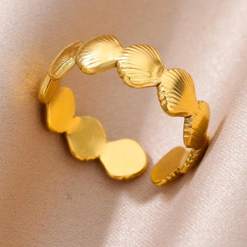 Hav Stjerne Skjell Åpne Ringer For Kvinner Gullfarge Rustfritt Stål Ring Sommer Strand Estetisk Vanntett Zirkon Gave