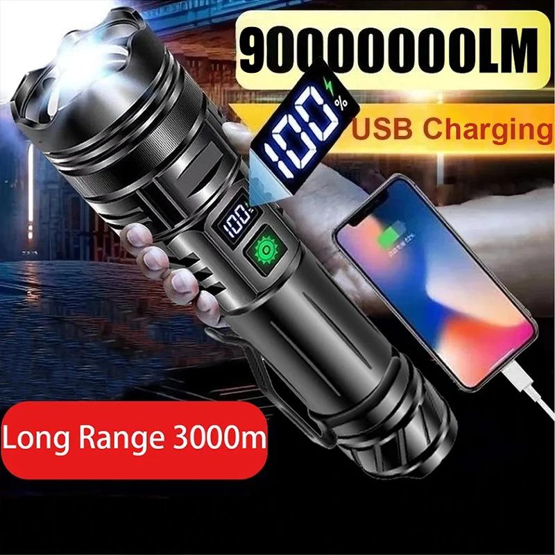 Powerful LED Flashlight Super Bright Rechargeable Lamp Portable Ultra Power Torch Outdoor Emergency Camping Lantern