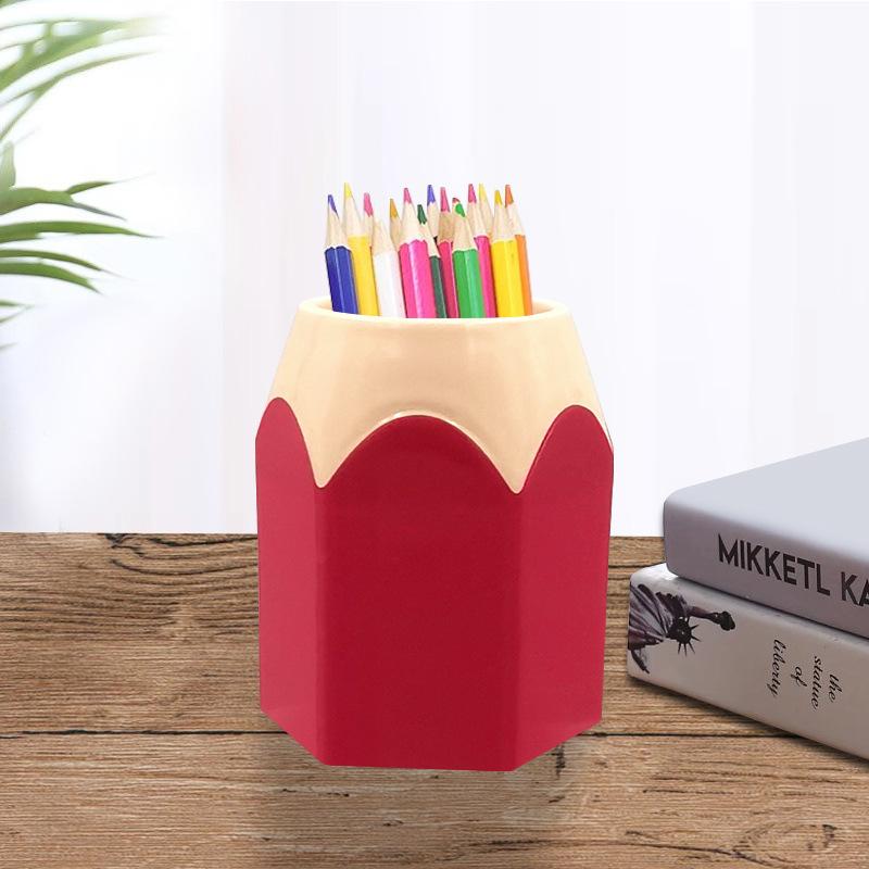 Color Pencil Head Pen Holder Student Office Study Stationery Desktop Storage Bucket Hexagonal Pen Holder Contrasting Color Induction Holder