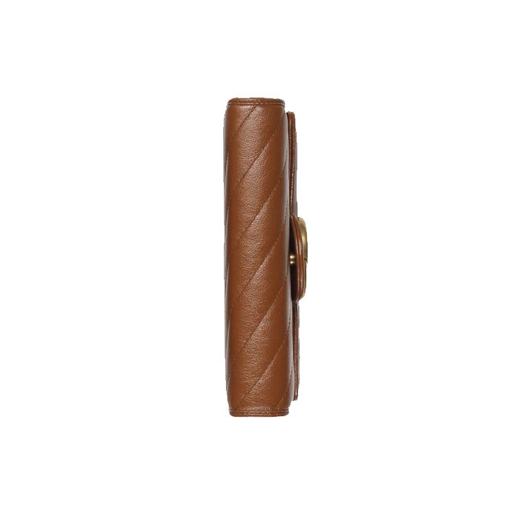 Gucci GG Marmont Brown Leather Chevron Quilted Chain Wallet Crossbody Bag For Women Daily Use