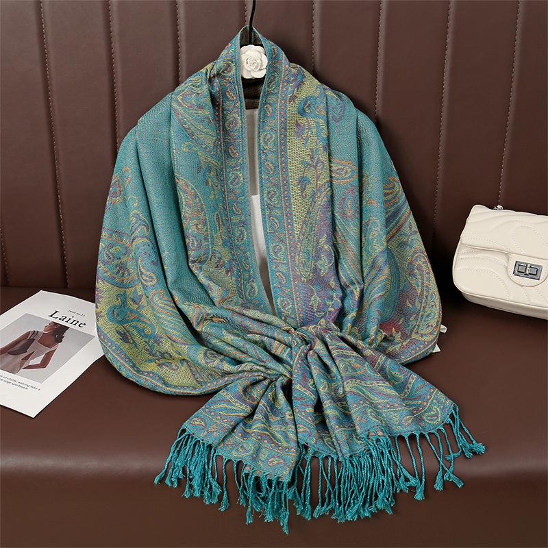 Paisley Pashmina Shawl Scarf Women Jacquard Cashew Printed Scarves Flowers Borders Female Tassel Blanket Wraps Ethnic Shawls
