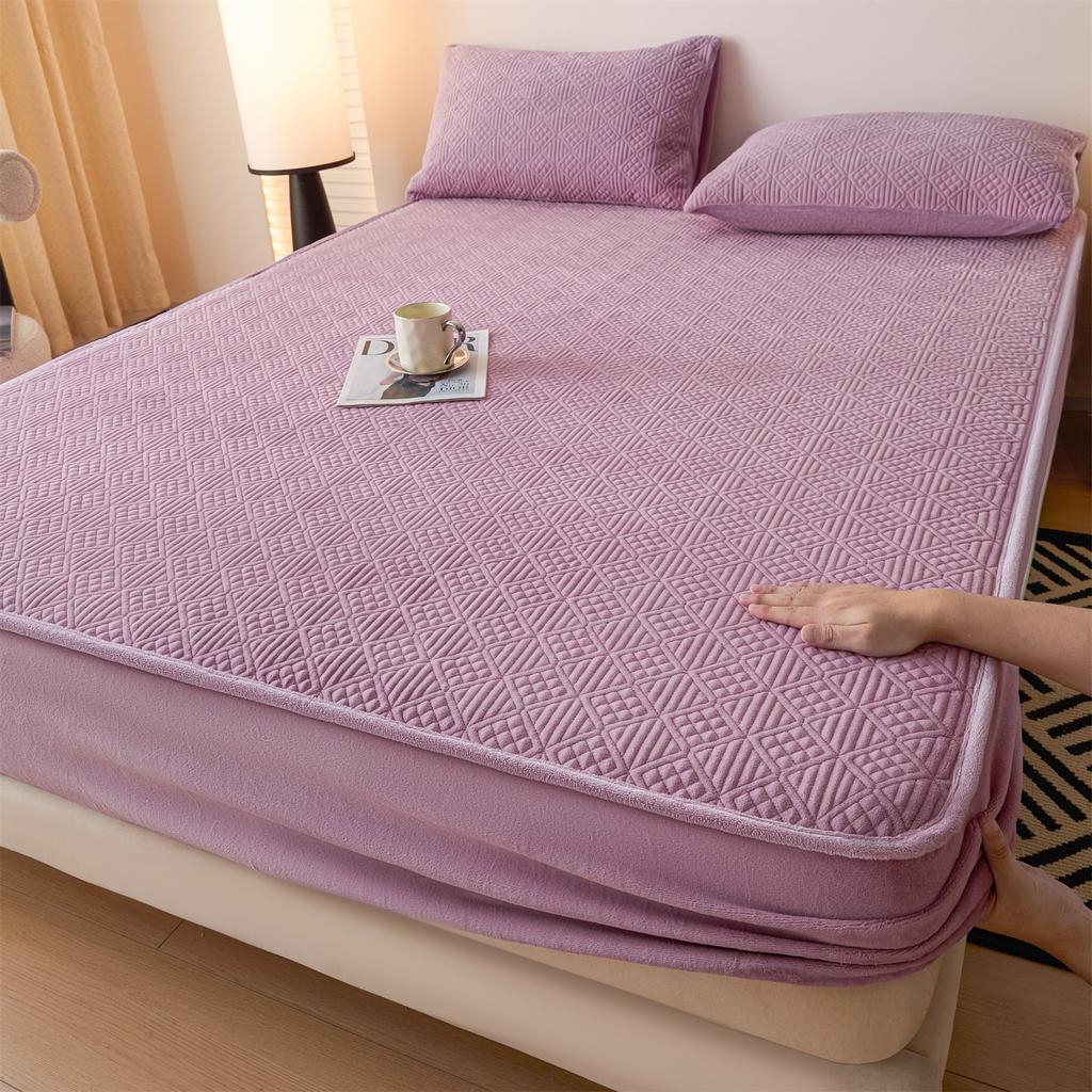 Class A Milk Velvet Quilted Bed Sheet Single Piece Thickened Anti-slip Bed Cover Mattress Protective Cover Bedding Set