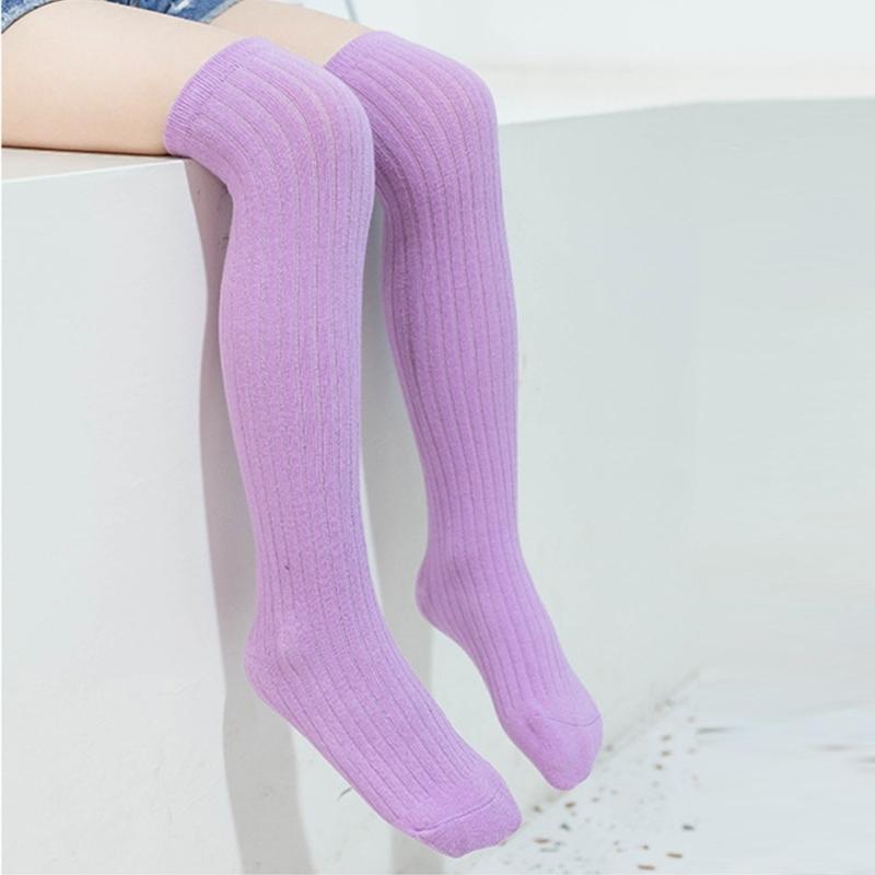 Atmungsaktive Baumwollstrümpfe für Mädchen Kleinkind Bonbonfarbe Überknie-Socken Frotteeschlingen-Socken für Herbst Frühling