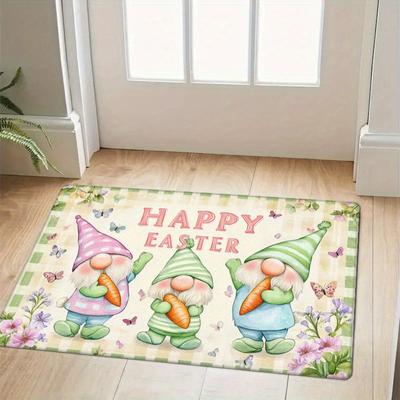 Easter Gnome Carpet Mat Rug with Bunny Ears Carrot Butterfly Home Decoration for Living Room Floor Mat Door Mat Welcome Mat
