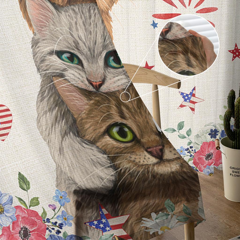 Amerikanische Flagge Mohn Katze Sheer Fenster Vorhänge für Wohnzimmer Küche Kinder Schlafzimmer Voile Hängen Vorhang