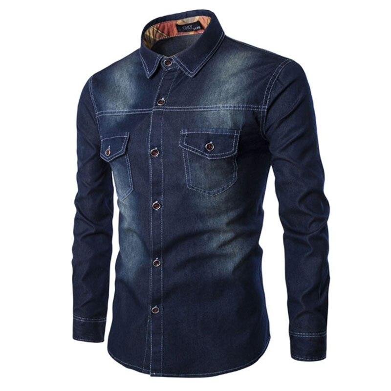 

Men Shirts Long Sleeve Denim Shirt M-6XL Casual Fashion Daily Cotton Overshirt Mens Button Up Shirts XXXL чорний