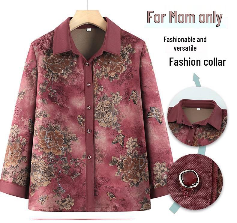 Spring & Autumn Long-Sleeved Top for Grandma, Perfect for 60-70-Year-Old Women