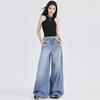 Women's Dark Blue High-Waist Wide-Leg Jeans 2024 - American Style Palazzo Pants for Summer