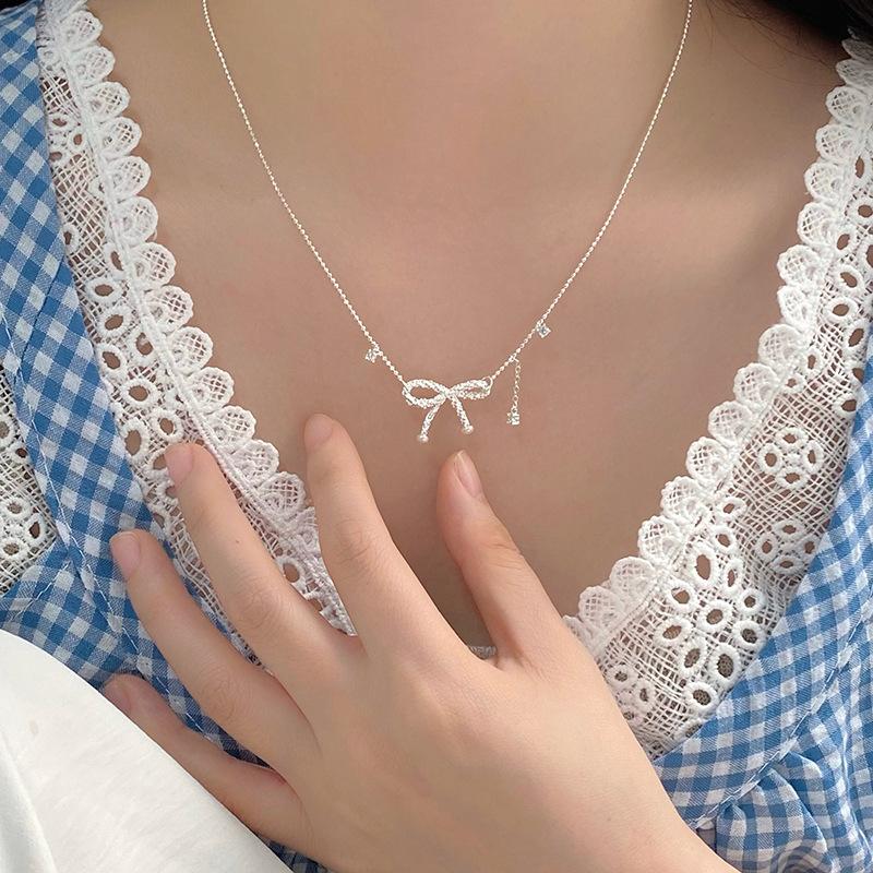 Bow Tie Tassel Necklace, Princess, Simple, Cute, Sweet, Fashionable Gift, Collarbone Chain
