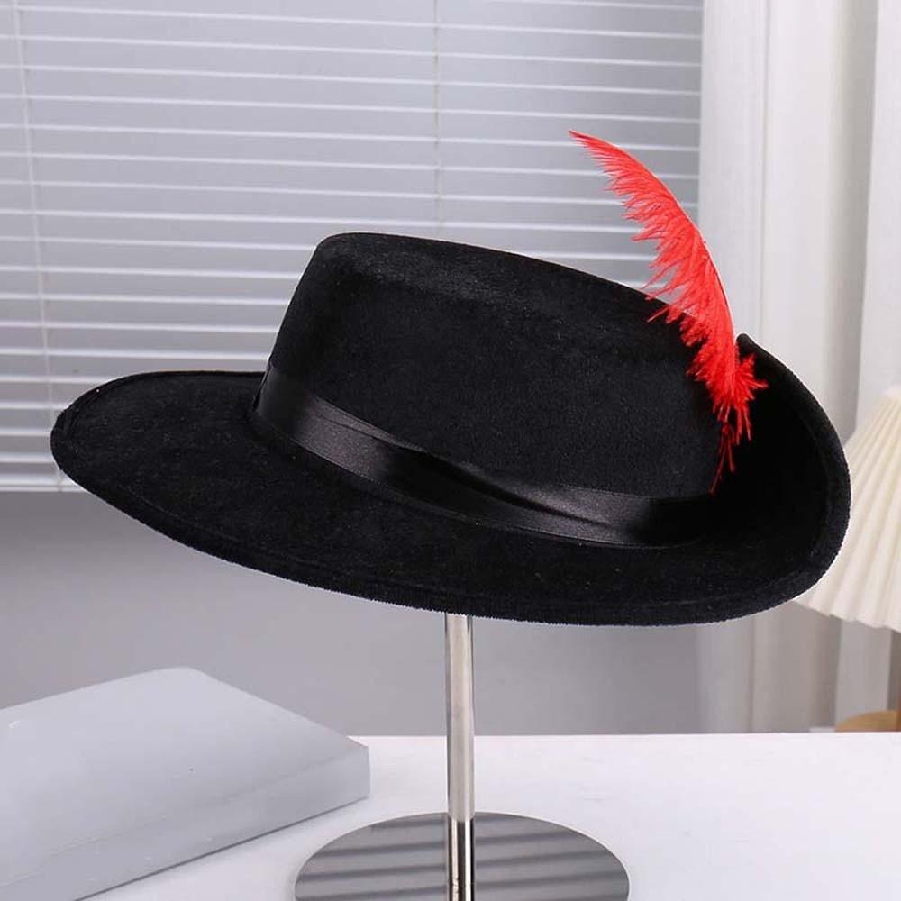 Felt Cavalier Top Hat Artificial Feather Flat Top Feather Stage Cap Retro Style Lightweight Masquerade Headwear Party