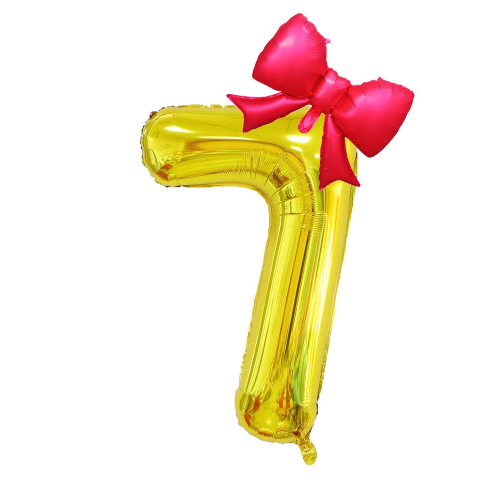 2Pcs 40Inch Gold Number Foil Balloon with Cute Bow Balloons For Kids Baby Girl 1st Birthday Party Decoration Favors Supplies