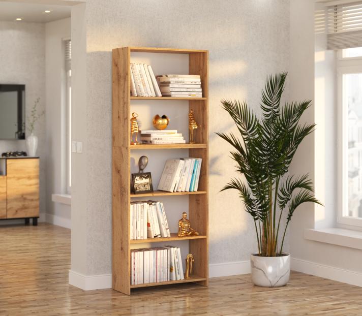 Wotan Oak Bookcase 70 CM 5 Shelves Binders Toys Loft Wooden