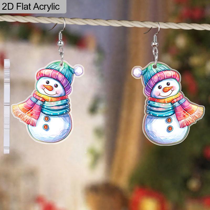 2D Flat Acrylic Cute Colorful Christmas Snowman Pendant Earrings Women's Christmas Jewelry Holiday Party Accessories