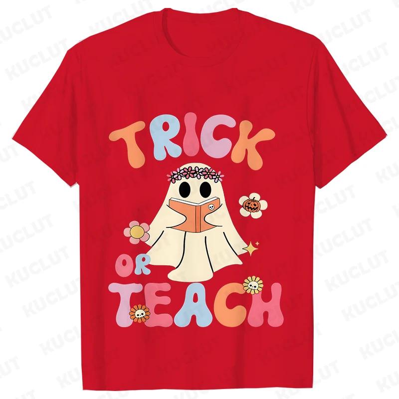 Unisexs Teacher Halloween Print Tee Shirts Casual Female T Shirt Trick or Teach New Design Streetwear Fashion Unisex Tshirt Tops