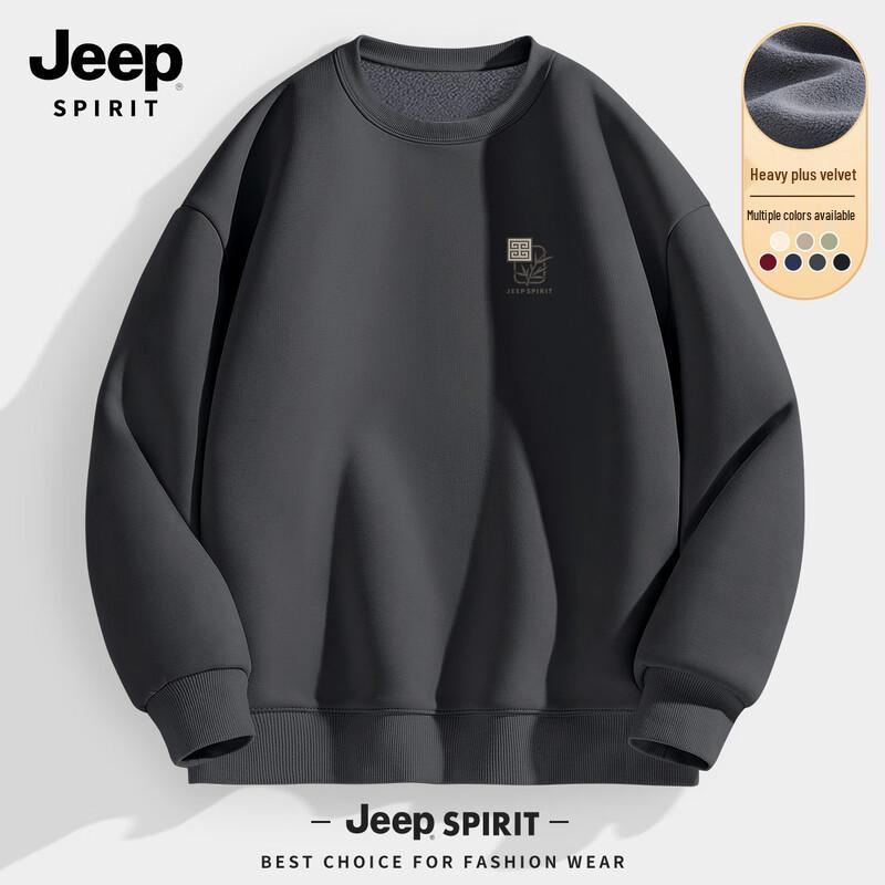 

JEEP SPIRIT Men s 2025 Autumn/Winter Fleece-Lined Pullover Sweatshirt L