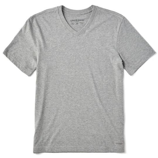 Life is Good. Men s Solid Short Sleeve Crusher Vee, Heather Gray L