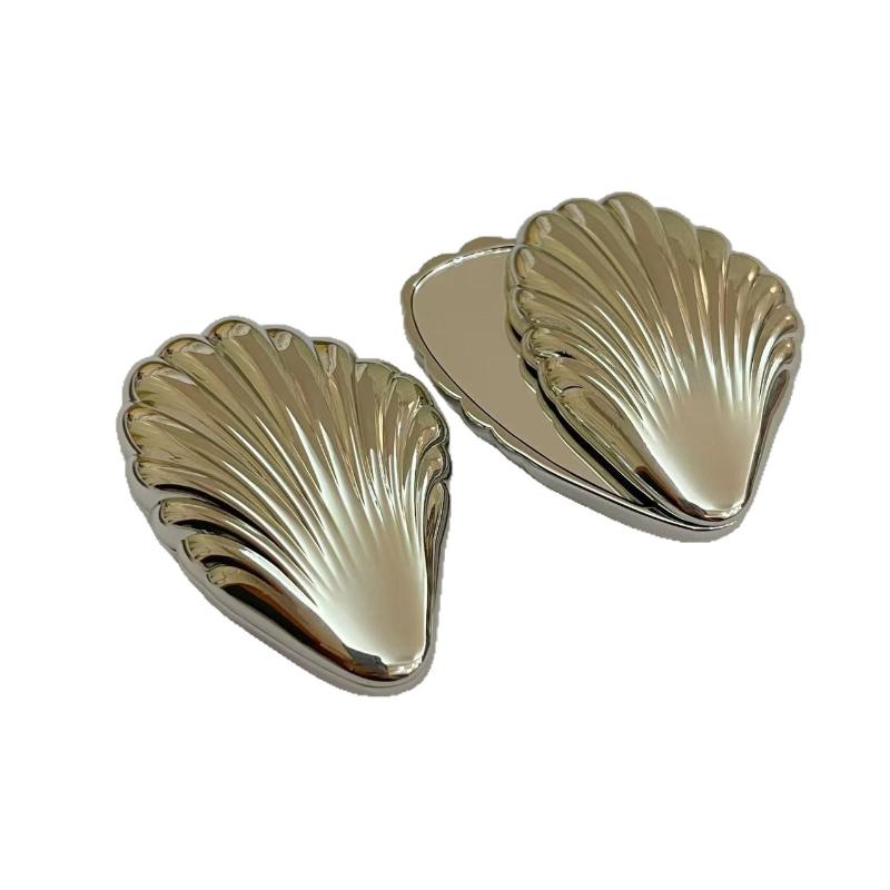 Foldable Makeup Mirror Metal Mini Seashells Shape Not Fragile And Portable Travel Double-Sided Compact Mirror Suitable For Bag