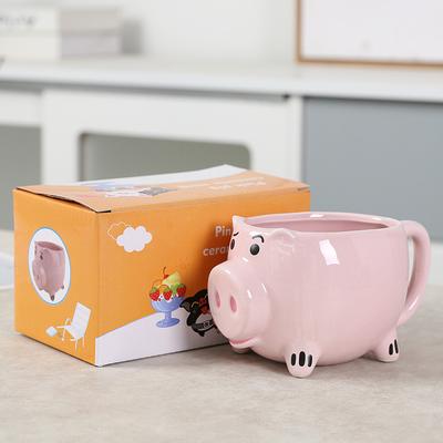 Sorgfältig ausgewählter weißer Porzellan-Keramik rosa Ferkel Kaffeebecher Zeichentier 3D Relief Ferkel Schwein Wasserbecher