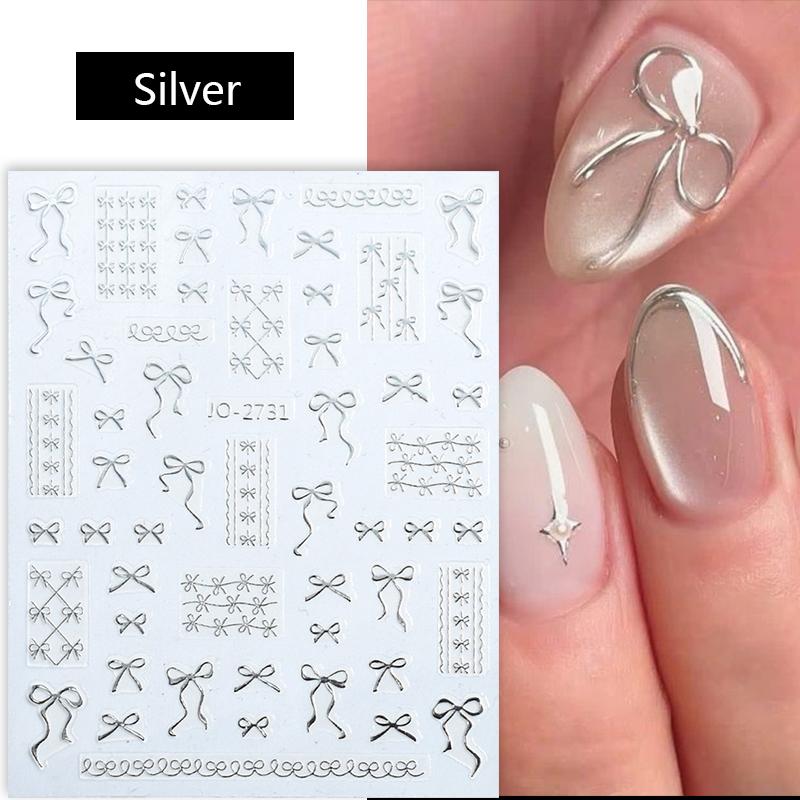 

1pc White Pink Black Bowknot Embossed Reliefs Self Adhesive Nail Art Stickers Vintage Mini Cute Manicure Nail Decoration Decals 61540-6