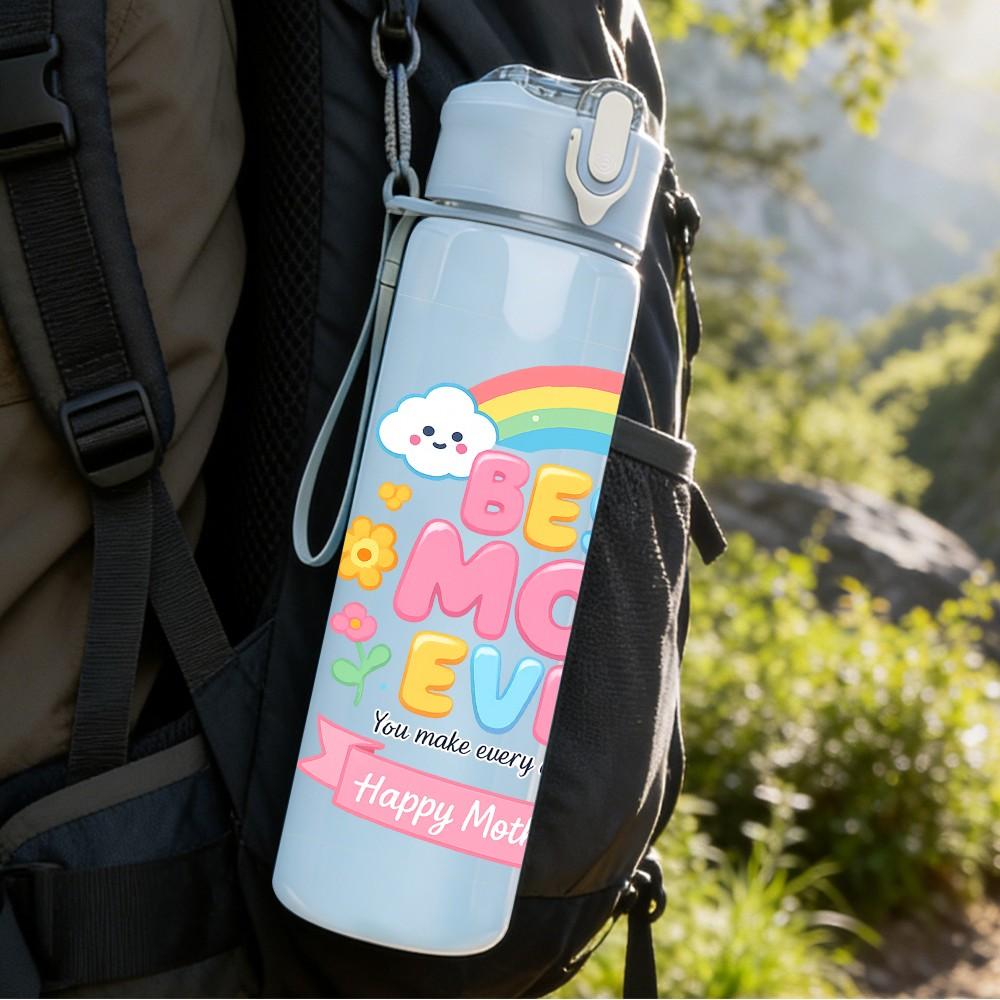 1PC Rainbow Dream Sweet Text Pattern 750ml Color Plastic Sports Water Bottle Leakproof Flip Straw Lid Suitable for Sports Office Home Use