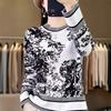 24 Frühling neue Halbrollkragen Damen Strickpullover Tuschemalerei Pullover Locker und Dünn Unterhemd Oberteil Damen