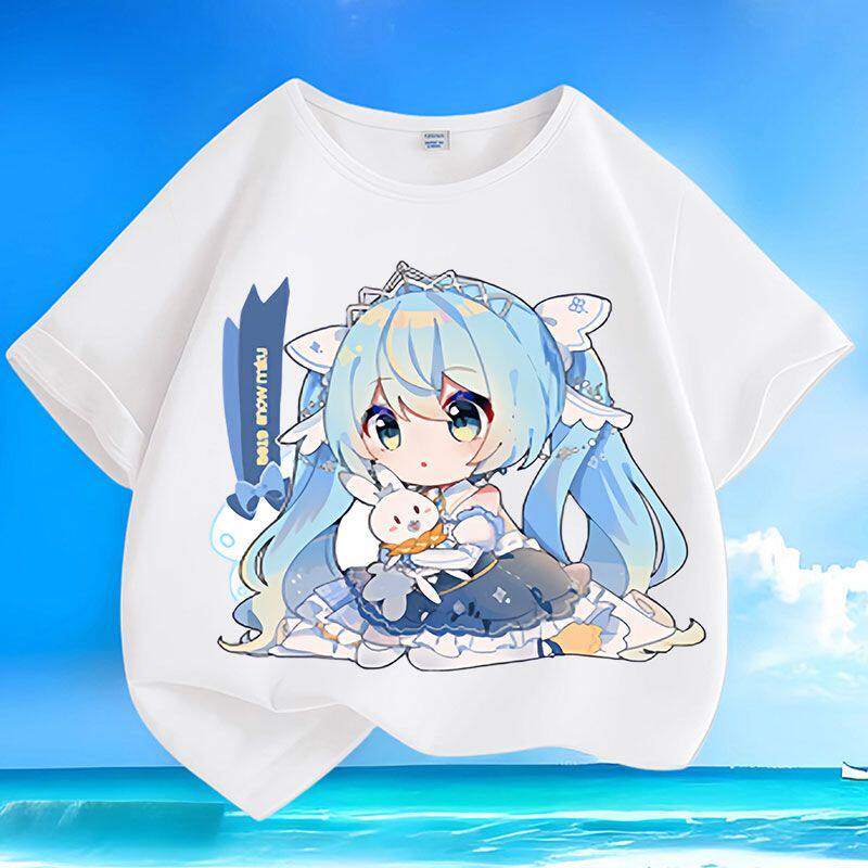 New Cute Hatsune Miku Cotton Printed Unisexs and Womens Summer Loose and Versatile Fashion Casual Round Neck Short Sleeve