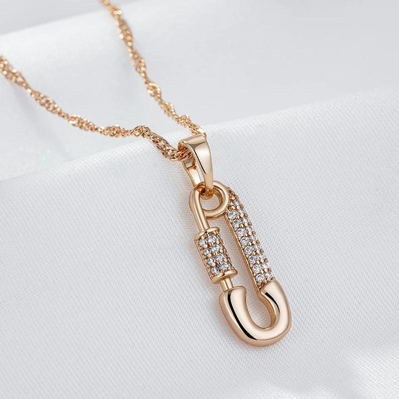 Personality Pin Shape Pendant Necklace for Women Rose Gold Color Zircon Pendant Fine Jewelry for Daily Wear