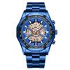 Binbond Skelett Non-Mechanisch Wasserdichte Herrenuhr - Schwarzes Metall & Blaues Design