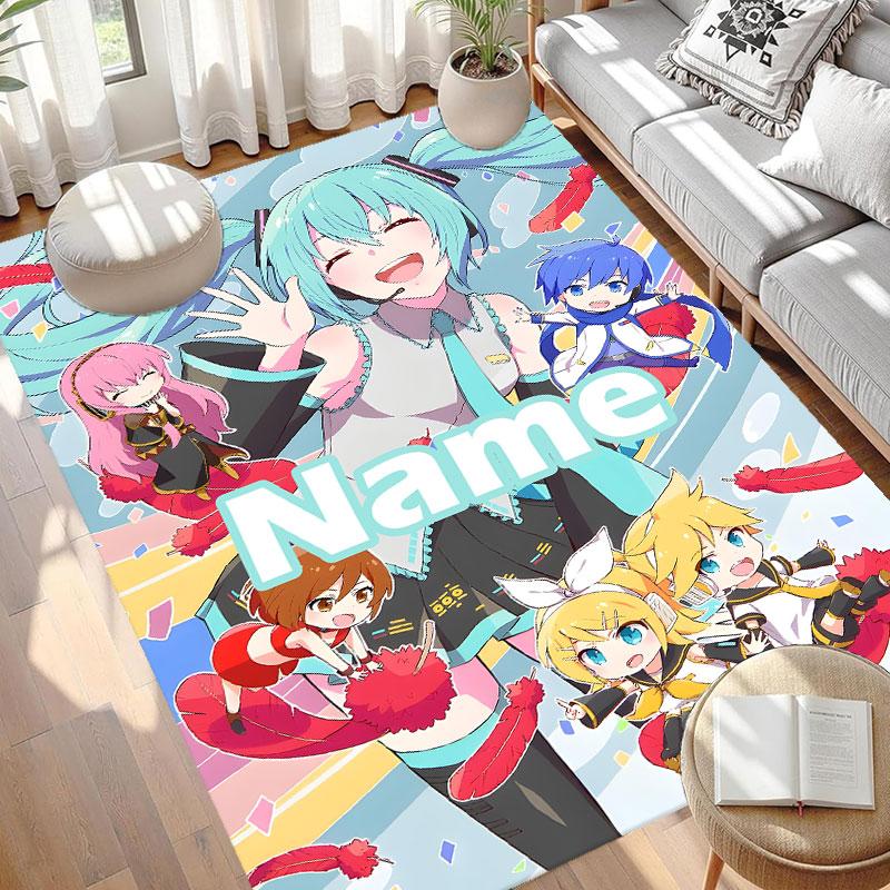 Custom Name Personalized Hatsune Miku Print Carpet, Versatile Home Decor Rug, for Playroom, Apartment, Balcony, Entryway, Hallway Gift