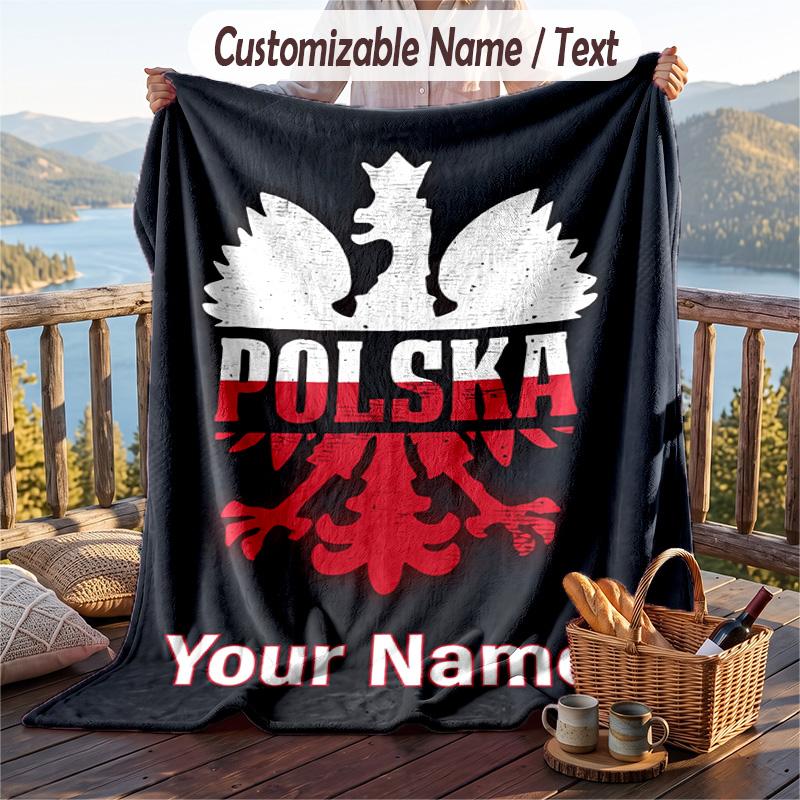 Flannel Blanket Poland Print Custom Name Text Soft Throw for Sofa Bed