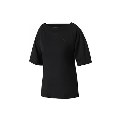 Solid Color Logo Print Short Sleeve T-Shirt Women Tops Black 576348-01