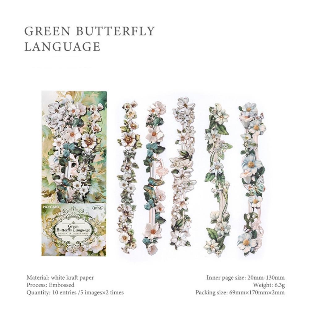 20PCS Colored Long Floral Stickers Paper Collage Stationery Decor Hollow Relief Craft Scrapbooking