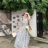 LC French Sweet Square Neck Small Flying Sleeve Floral Suspender Dress Women's Summer New Temperament Waist and Thin