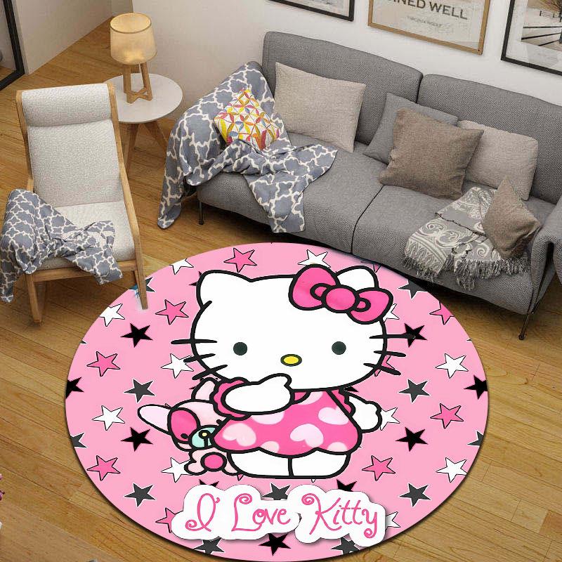 Decorative Round Boho Multicolor Accent Rug, Non-Slip Floor Mat for Kids Room