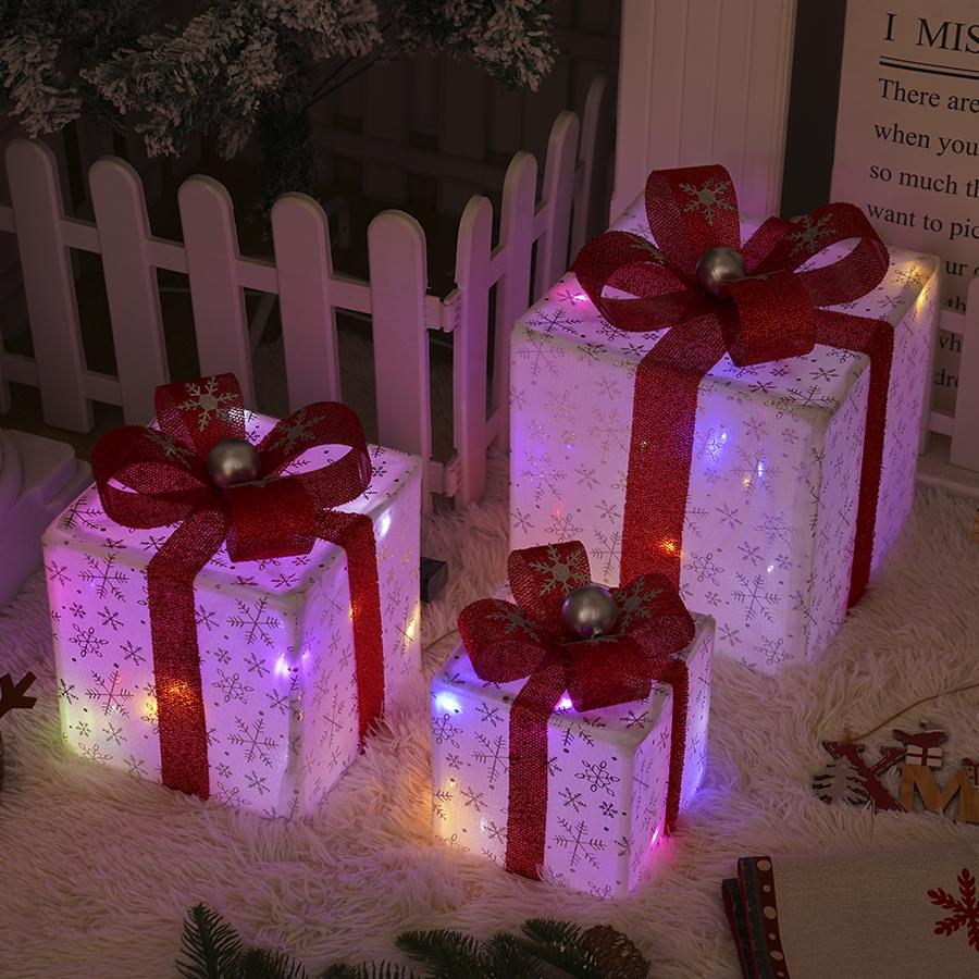 New Snowflake Christmas Gift Box 3-Piece Set Christmas Products Birthday Party Decoration Props Pendant Atmosphere Lights