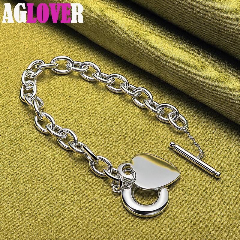 925 Sterling Silver TO Button Love Heart Pendant Bracelet Jewelry
