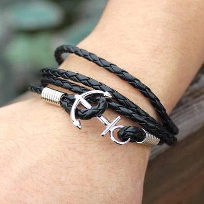 Mode Herren Anker Schwarz Multi Surround Leder Infinity Armband Schmuck Neu Geschenke ARI