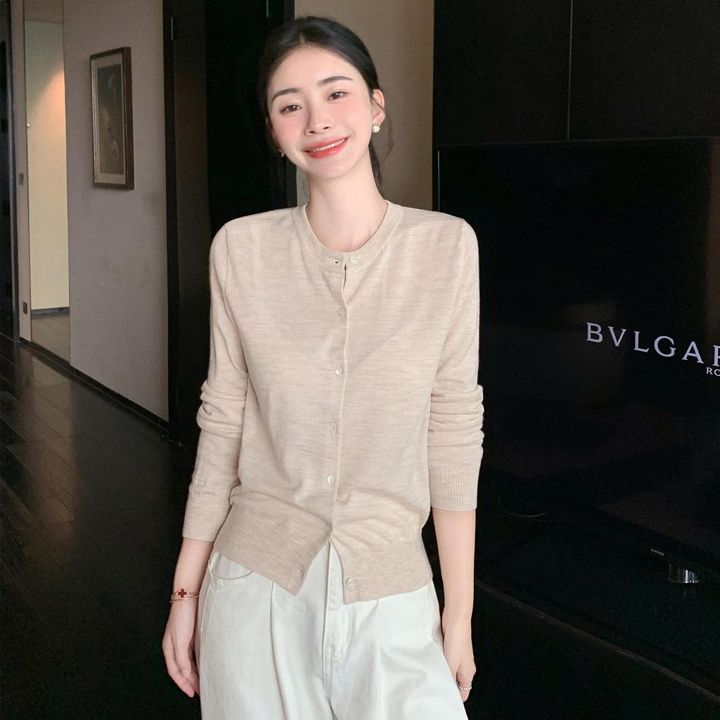 Women's Long Sleeve 100% Wool Single-Breasted Knit Cardigan - Half-High Neck, Loose Fit, Autumn-Winter Base Layer