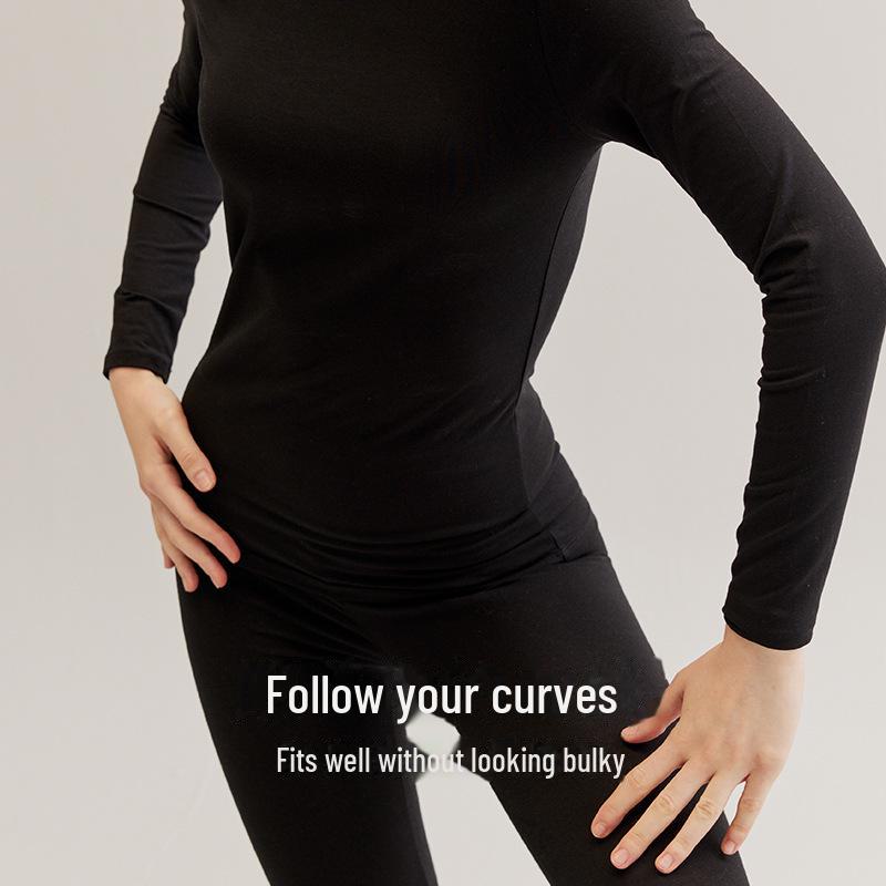 Women's Mid-Neck Thin Cotton Thermal Underwear Set - Slim Fit, Autumn & Winter
