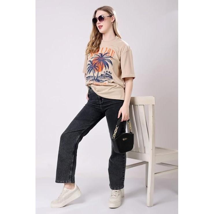 Women’s Loose Fit Graphic Printed Breathable Summer Oversized T-shirt Combo of 2