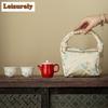 Pile Painting Ice Plum Travel Tea Set Kit Aesthetic 1 Pot 2 Cups Tea Brewing Organizer Portable Picnic Handbag Decoration Craft